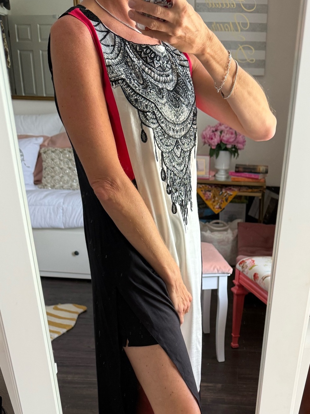 W for Woman Beaded Tunic Dress High Slit Boho Resort Cover Up 8 ⭐ - Picture 4 of 11